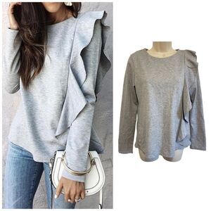 HALOGEN Ruffle Gray Sweater Top